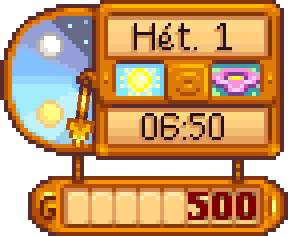 The in-game date/time display. This shows the day of month (Monday 1), weather (sunny), season (spring), time, and gold count.